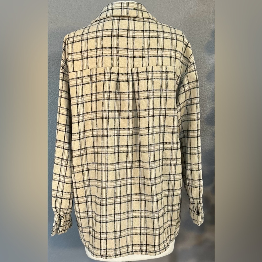 Princess Polly Womens US 4 Button Front Shirt Jacket Shacket Beige Black Flannel - Picture 4 of 12